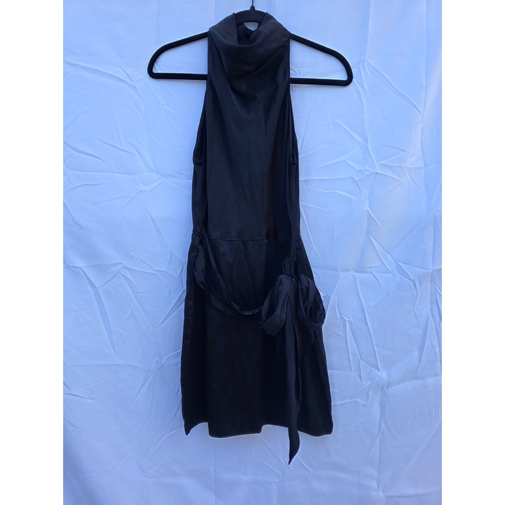 Amanda Uprichard Black High Neck Halter Mini Dress with Waist Tie Size S